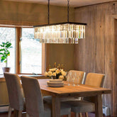 Lámpara de araña vintage rectangular de cristal transparente